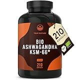 Bio Ashwagandha - KSM-66® Premiumrohstoff - 210 Kapseln - 600mg Tagesdosis - hochdosiert - original indische Schlafbeere - Vegan - Deutsche Produktion - TRUE NATURE