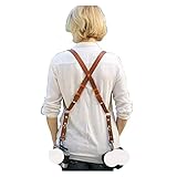 WQTR Herren Hosenträger 2,5 cm Breite Rivet Retro Brace Vintage Männer Reise Kamera Strap Frauen Hosenträger Leder Einstellbar (Color : Light Brown)