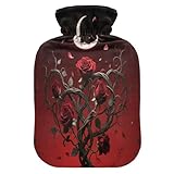 Wärmflasche mit weichem Bezug, 2-Liter-Wärmflasche mit rotem Rosenmotiv, für Krämpfe in der Periode, Krämpfe, Krämpfe, Bolsa para agua Caliente