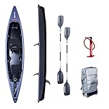 CARPTOUR Schlauchboot C5 Kajak Aufblasbar | Drop Stitch Kajak mit Paddel und 2 Sitz | Kayak inkl. Luftpumpe | Aufblasbares Kajak mit praktischer Tragetasche | Paddelboot Farbe Grau