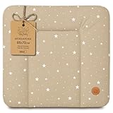 Wickelauflage Wickelunterlage abwaschbar und wasserdicht 85x72 cm - Wickelmatte zum Auflegen auf Wickeltisch Wickelaufsatz Wickelkommode oder Waschmaschine changing mat 85 x 72 Beige mit Weiß Sternen