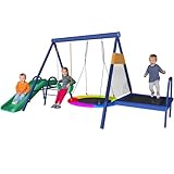 Outdoor Schaukel-Set mit Rutsche & Trampolin – Höhenverstellbare Nestschaukel, Plastikschaukel, für Kinder (3-8 Jahre),Ideales Spielgerät für Garten & Spielplatz (Antik Blau)