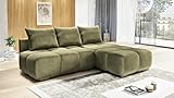 Ecksofa Flash, 260 cm, Samt Polsterung in Olive, Schlaffunktion, Bettkasten, Rechts