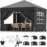 JUMMICO Pavillon 3x3 Wasserdicht Stabil Winterfest mit 4 Seitenwänden,Faltpavillon Höhe Verstellbar,Pavillion UV Schutz 50+,Gartenpavillon Faltzelt für Garten, Innenhof, Camping,Gazebo Grau
