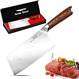 Aroma House Hackmesser, Chinesisches Kochmesser 7 Zoll - Hack Messer Hochwertigem Edelstahl Hackbeil Messer mit Scharfe Klinge und Pakkawood Küchenmesser
