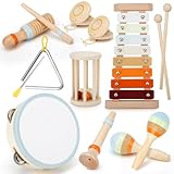 Kleinkind-Musikinstrumente, Musikspielzeug für Kleinkinder ab 3 Jahren, Montessori-Holz-Percussion-Set, Kinder-Musikinstrumente, Orff-Instrumente mit Xylophon, Tamburin-Maracas für Kinder,