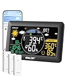 BALDR WLAN-Wetterstation mit App, 7,5-Zoll-Farbdisplay, 3 drahtlose Sensoren, kabellose Wetterstation für drinnen und draußen mit Echtzeit-Internetvorhersage