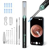 Ohrenschmalz Entferner Otoskop, VITCOCO 1920P Wifi Ohrreiniger, IP67 Wasserdicht Otoskop Ohr, 360°-Weitwinkel Otoskop Kamera mit 6 LEDs für Erwachsene, Kinder und Haustier (Schwarz)