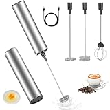 Milchaufschäumer Stab, Elektrischer Milchaufschäumer mit 3 Schneebesen, M-ilchaufschäumer Elektrisch, Wiederaufladbarer M-ilchaufschäumer, Getränkemixer für Kaffee, Creme, Cappuccino, Latte