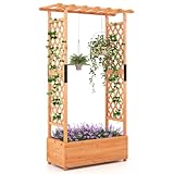 GOPLUS Hochbeet mit Rankgitter, Blumenkasten mit hängendem Dach & Ablauflöchern, Pflanzkasten Rankhilfe Pflanzkübel für Garten, Terrasse, Hof (Orange, 110 x 44 x 182 cm)