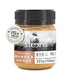 Steens Manuka Honey MGO 515+ - rein roher 100% zertifizierter UMF 15+ Manuka Honig - abgefüllt und versiegelt in Neuseeland - höchste Qualitätsstufe - 225 g