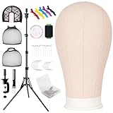 Fernlandia 160cm Perückenständer mit 56cm Perückenkopf, Leinwand Perücke Kopf Stand mit Mannequin Kopf für Perücken Manikin Kopf Block Set für Perücken Making Display