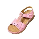 militär handschuhe 2024 Sommer platform sandals women New Plus-size Floral Wedge Beach Sandal Shoes Holiday Home Flats Shoe Vacation Flat Daily I-432 Pink 9