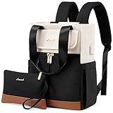 LOVEVOOK Rucksack Damen Klein, Kleiner Rucksack Damen Cityrucksack Mini Rucksacktasche Elegant Handtasche Schultertasche, Wasserdicht Laptop Rucksack 13,3 Zoll, Beige Schwarz Braun