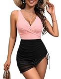 Tuopuda Einteiliger Badeanzug Damen v Ausschnitt Push up Badekleid Bauchweg Badeanzug Bademode mit hoher Taille Schwimmanzug (Rosa,XL)