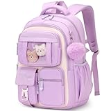 Amythe Schultasche Mädchen Rucksack Schule Mädchen, Atmungsaktiv Schulrucksack für Mädche 1. - 5. Klasse, Lässiger Schulranzen Kinder für Grundschule Mittelschule, Lila