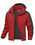 donhobo wasserdichte Regenjacke Herren Softshell Sport Outdoorjacke Funktionsjacken Atmungsaktive Hooded Camping Hiking Jacke, Rot, XXL