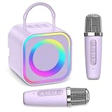 LOFICOPER Karaoke Maschine Kinder mit 2 Mikrofones, Tragbaren Bluetooth Lautsprecher mit 5 Farbige Lichter, 5 Stimmeneffekten, Mini Karaoke Anlage für Mädchen Jungen