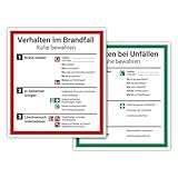 LabelDay Schilderplakat, Brandverhalten und Unfallverhalten im Set, 18 x 20 cm, mit UV-Schutz, PVC-Etikett, ISO 7010.