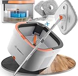 Weidenbach Wischmopp Set mit Eimer | 2-Kammer-System für saubere Schmutz- und Frischwassertrennung | Bodenwischer für effizientes Reinigen | Auswringfunktion Wischpads (Grau)