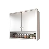 Küchenschrank aus Edelstahl, Wandmontage, Doppeltür, Aufbewahrungsregal mit verstellbaren Ablagen für Wohnzimmer, Küche, Badezimmer, langlebig und stilvoll (100 x 30 x 70 cm)