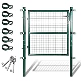 Fiqops Gartentor, 100x100cm Grün Gartentür Zauntür Hoftor aus verzinktem Stahl, inkl. Schloss Türklinke und 3 Schlüsseln, Zauntor Zaun Wetterfest, Robust und Langlebig