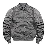 VOSMII Warme Jacke Pilotenjacke Männer Stehkragen Motorradjacken Militärmantel Frühling Herbst Lässige männliche Bomberjacke(Grijs,XXX-Large)