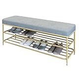 Generisch Schuhregal Schuhbank, Eingangsbank, Schuhwechselhocker, 3-stöckiges Schuhregal für Flur, Schuhregal, Bank-Organizer, gepolsterter Sitz mit Metallrahmen (Farbe: Dunkelblau, Größe: 80 x 35 x
