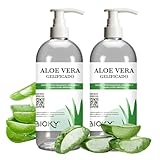 Aloe Vera Gel, 100 % natürlich, 2 x 1 l, rein, organisch, feuchtigkeitsspendend und beruhigend, für feuchte und beleuchtete Haut, natürlich und vielseitig: Aftershave, Haut, Haare, beruhigend, nach
