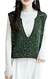 LIUYUYOUGO Pullunder Damen Ärmellos Strickweste Aus Wolle Damen Glitzer Pailletten Strickwestes Elegante V Ausschnitt Pullunder Pullover Tanktops Modischer Funkelnder Ärmelloser Pullover Herbst W