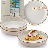 SÄNGER Rio Creme| Pastaschalen 4 teilig, 4x Nudel Schalen aus Steingut, Schüssel Set spülmaschinenfest mikrowellenfest kratzfest, große Schüssel cremefarben 750 ml | VALUE COLLECTION