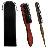 Kisvic 2 Stück Wildschweinborsten Bürste, Reduziert Haarbruch und Frizz Holz Sleek Bun Bürste, Verbesserung der Haartextur Sleek Bürste, für Langes, Dickes, Lockiges, Welliges