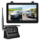 Solar Kabelloses Rückfahrkamera Set mit 10000mAh Akku, 7 Zoll Touchscreen Monitor, 2-Kanal Split-Screen, Funk Rückfahrsystem für LKW/Wohnmobil/Anhänger, IP69K Wasserdicht, Nachtsicht