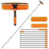 4,5M Fensterputzer Set – 3-in-1 Teleskop Fensterwischer mit 270° Drehbarem Kopf, Mikrofasertuch & Silikon Abzieher, Fensterreiniger mit Teleskopstange für Hohe Fenster, Dusche, Auto, Orange
