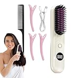 Tragbarer Glätteisen - USB-Aufladbares Glättungsbürste,Stylingkamm Für Lockiges Und Glattes Haar Mit 3 Temperaturstufen Für Frauen Auf Reisen