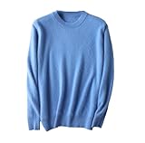 Herren Kaschmir-Pullover, Rundhals-Ausschnitt, Strickpullover, Tops, Langarm-Pullover, himmelblau, XL