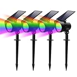 ALUSSO 4 Stück RGB Solar Gartenleuchte, Farbig Solarlampen für Außen Garten, IP65 Wasserdicht Solarstrahler für Außen, Bunt Solarleuchten für Garten Weg Terrasse Halloween Weihnachten Deko,3 Modi