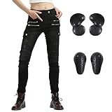 LOMENG Motorrad Reithose Motocross Radfahren Jeans Slim Stretch Hosen CE Knie Hüfte Abnehmbare Gepanzerte für Frauen, Schwarz1, X-Klein