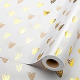 Wikadlik Süßes Geschenkpapier, luxuriöse Goldfolie, Herz-Design, Geschenkpapierrolle für Valentinstag, Hochzeit, Geburtstage, Weihnachten, Feiertage, 43 cm x 10 m