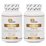 Sowelo Biotin I 2500 mcg I Nahrungsergänzungsmittel mit Biotin I Vitamin B7 I Stärkt Haut, Nägel und Haare I Gegen Alterung I 120 Tabletten (2-Pack)