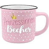 GRUSS & CO Becher Motiv 'Prinzessin' | New Bone China Porzellan, Emaille-Optik, 35 cl | Geschenk Schule, Mädchen | 45781: Porzellan-Becher in nostalgischer Emaille-Optik