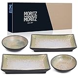 Moritz & Moritz 4-tlg. Sushi Geschirr Set für 2 Personen - Sushi Servierset mit 2x Sushi-Teller und 2x Sushi Dip-Schälchen – Lila-Grün mit Reaktiver Glasur