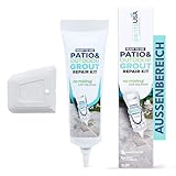 PentaUSA Fugenmörtel - Fugenreparatur Set, Reparieren und Erneuern, Schnell Trocknendes Reparaturset für Fliesenfugen - Restaurieren Von Kachelfugen, Natürlich - mit Spachtel (Außenbereich)