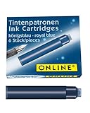 ONLINE Standard-Tintenpatronen, universelle Füller-Tinte, kompatibel mit allen gängigen Standard-Füllern, Ersatz-Patronen für Füllhalter und Rollerball, 6 Stück, Farbe königsblau, löschbar