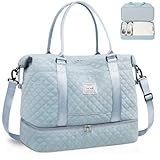 BAGAIL Reisetasche, Wochenendtasche für Damen, Übernachtung, Fitnessstudio, Tragetasche mit Nasstasche, Krankenhaus-Muttertasche für Arbeit und Lieferung, B-Grid-Hellblau, Extra Large, Reisetasche
