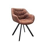 invicta INTERIOR Retro Stuhl gepolstert The Dutch Comfort antik braun Cognac Metall Esszimmer Sessel Polsterstuhl Bürosessel mit Armlehne