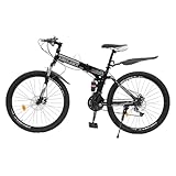 PUDLOR Talson 26 Zoll Mountainbike Outdoor-Sport Mountenbike Carbon Stahl Fahrrad mit Vorne und Hinten Scheibenbremsen 21 Speed Variable MTB Bike, für Jungen, Mädchen, Frauen und Männer Schwarz&Weiß