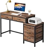 Tribesigns Schreibtisch mit 5 Schubladen, Computertisch PC Tisch mit umschaltbarem Schubladenschrank Druckerständer, Bürotisch Schreibtisch Holz Officetisch fürs Büro, Wohnzimmer, Home, 130x45x82cm