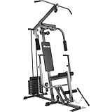tectake 800546 Kraftstation, Fitnessstation Heimtrainer, Model 2, Schwarz, Stahl/Kunstleder