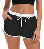 Fanient Badeshorts für Damen Sport Strandshorts Badehose Kurze Sporthose Sommer Schnelltrocknende Boardshorts Wassersport Bikini Hose S Schwarz